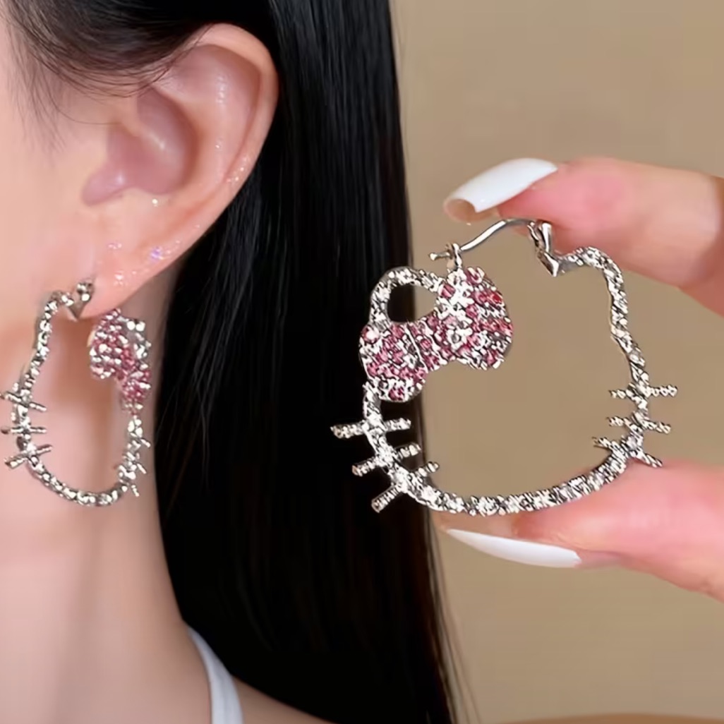 Hello Kitty Hollow-Out Sparkling Rhinestone Earrings 16$